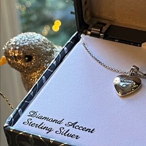 Diamond Mom Sterling Silver Heart Necklace NWT